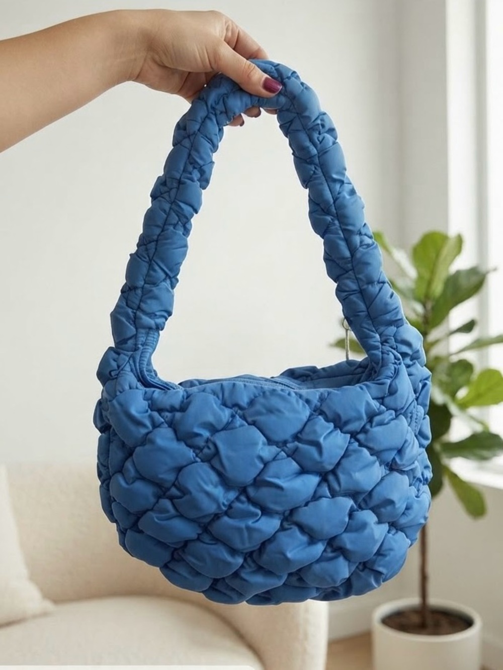Aritzia Babaton Curator Bag Cobalt Blue Quilted Puffer Shoulder Bag